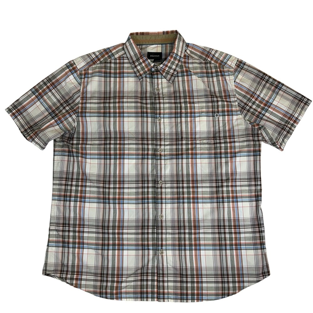 Marmot Men's Multicolor Plaid‎ Short Sleeve Lightweight Button Up Shirt Size XXL